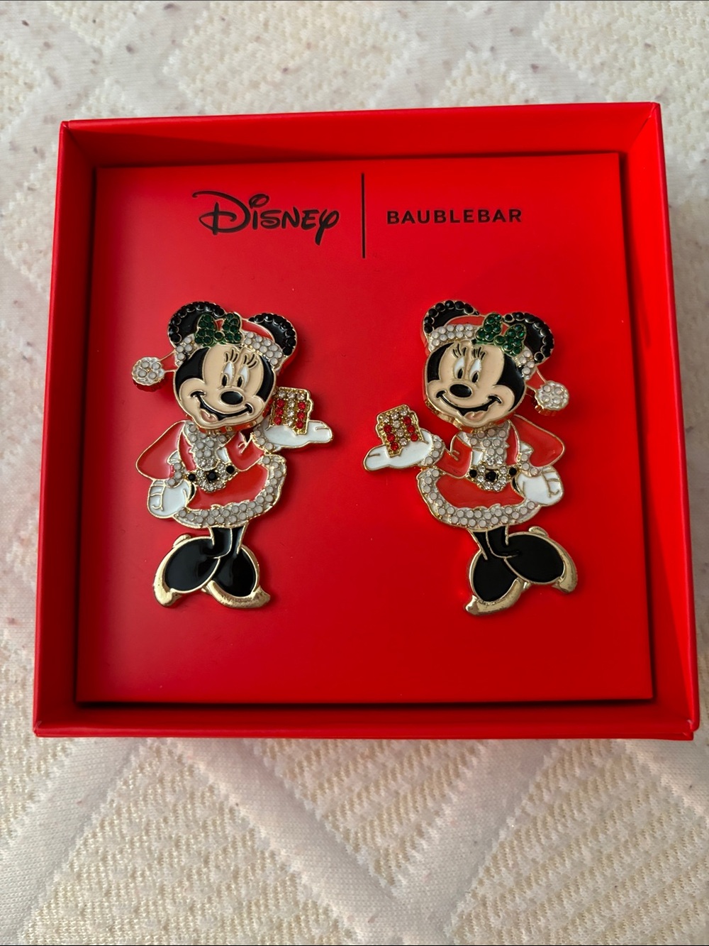 Disney BaubleBar Minnie Mouse Red Black Gold Holiday Stud Earrings